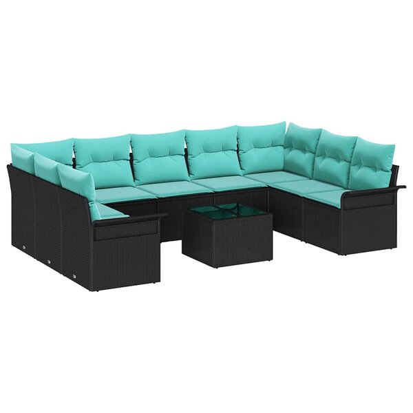 vidaXL Ensemble de canapé de jardin avec coussin 10 Pièces Noir polyrotin