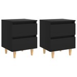 vidaXL Tables de chevet avec pieds en pin 2 Pièces Noir 40x35x50 cm