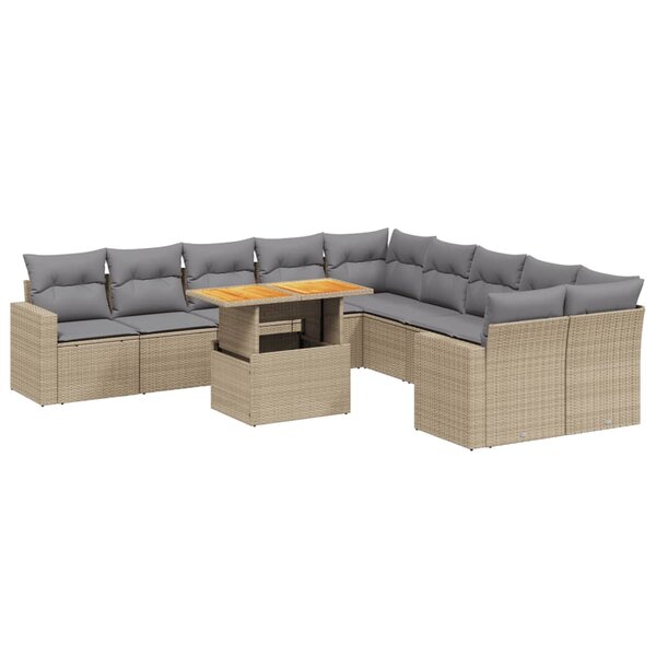 vidaXL Salon de jardin 11 Pièces avec coussins beige résine tressée