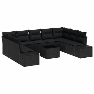 vidaXL Ensemble de canapé de jardin avec coussin 9 Pièces Noir Polyrotin