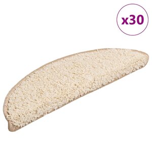 vidaXL Tapis d'escalier 30 pièces 56 x 17 x 3 cm Crème Demi-rond