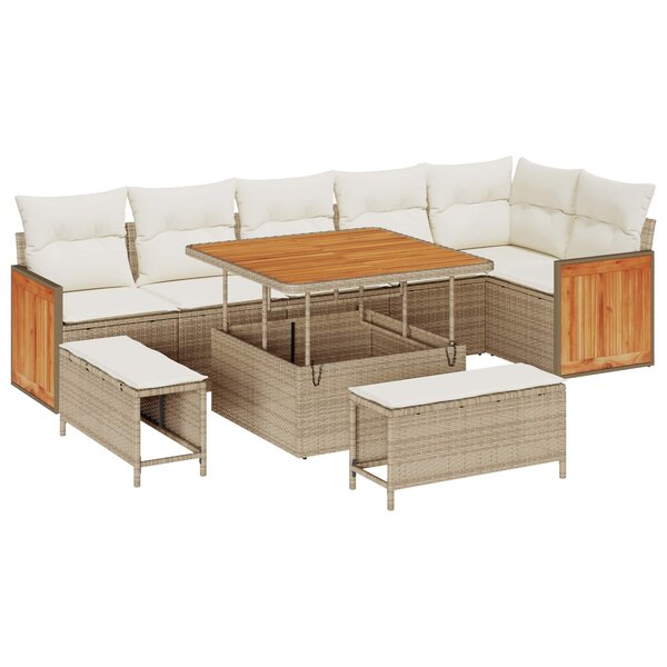 vidaXL Ensemble de canapé de jardin avec coussin 9 Pièces Beige et crème
