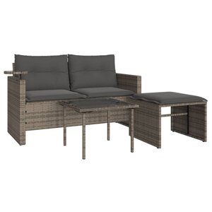 vidaXL Salon de jardin avec coussins 3 Pièces gris résine tressée