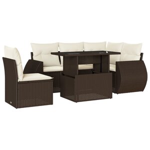 vidaXL Salon de jardin avec coussins 6 Pièces marron résine tressée