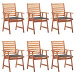 vidaXL Chaises à manger d'extérieur lot de 6 et coussins Acacia massif