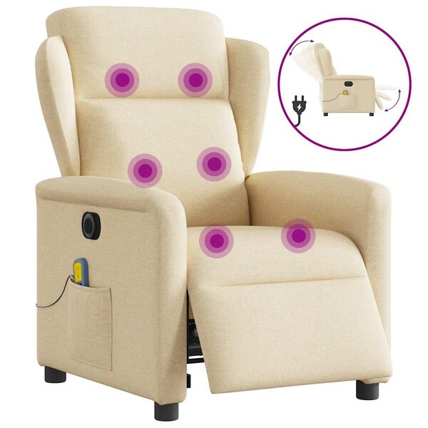 vidaXL Fauteuil inclinable de massage électrique crème tissu