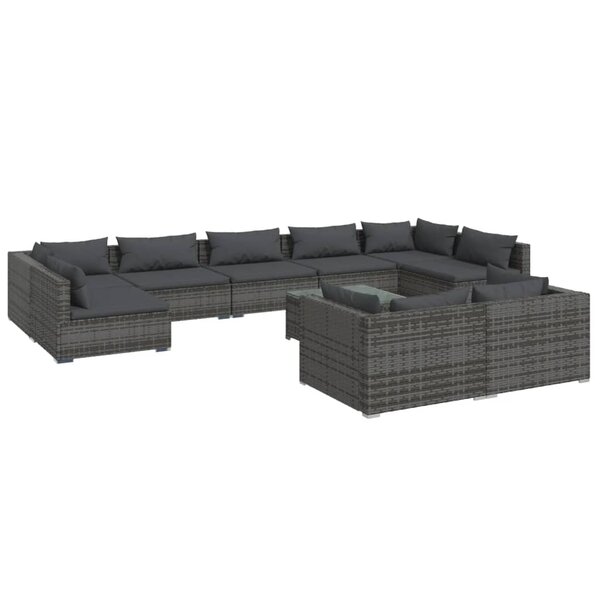 vidaXL Salon de jardin 10 Pièces avec coussins Gris Résine tressée