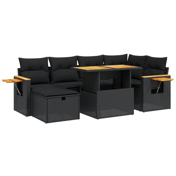 vidaXL Salon de jardin 7 Pièces avec coussins noir résine tressée