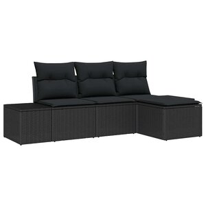 vidaXL Ensemble de canapé de jardin 4 Pièces Noir Poly rotin