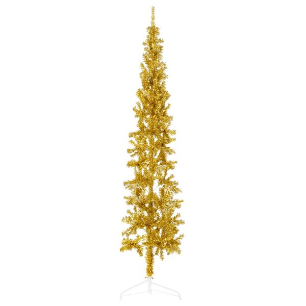 vidaXL Demi sapin de Noël artificiel mince avec support Doré 180 cm