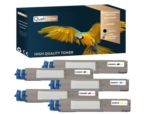 Qualitoner x5 toners 43459332 (noir x2 + cyan + magenta + jaune) compatible pour oki