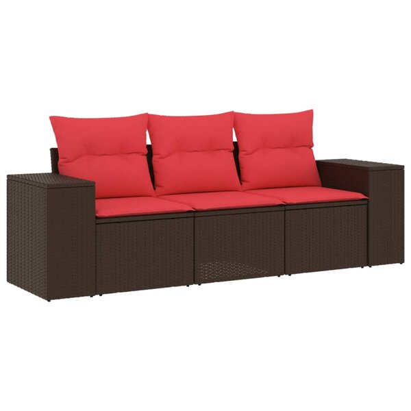 vidaXL Salon de jardin avec coussins 3 Pièces marron résine tressée