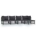 vidaXL Salon de jardin avec coussins 5 Pièces anthracite acier