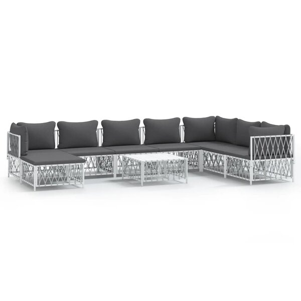 vidaXL Salon de jardin avec coussins 9 Pièces blanc acier