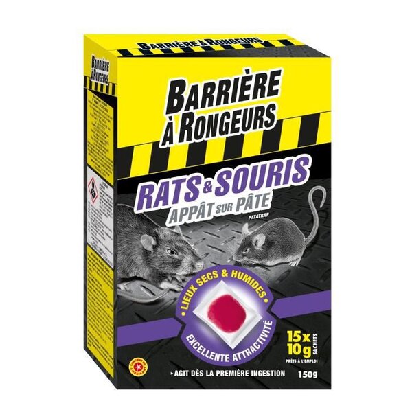 BARRIERE A RONGEURS Appât sur pâte pour rats et souris - Spécial lieux secs et humides - 150 g