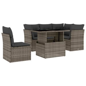 vidaXL Salon de jardin 6 Pièces avec coussins gris résine tressée