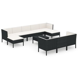vidaXL Salon de jardin 11 Pièces avec coussins Résine tressée Noir