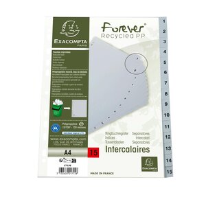 Intercalaires Imprimés Numériques Pp Recyclé Gris - 15 Positions - A4 - Gris - Exacompta
