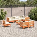 vidaXL Salon de jardin 9 Pièces avec coussins marron cire bois pin massif