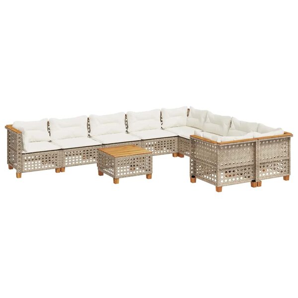 vidaXL Salon de jardin avec coussins 10 Pièces beige résine tressée