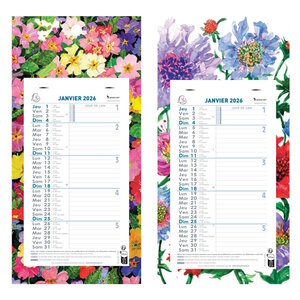 Calendrier Bloc Mensuel Mural 2026 - 16x33cm - Fleurs - Modèle aléatoire*