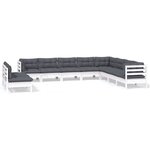 vidaXL Salon de jardin 10 Pièces avec coussins blanc bois de pin massif