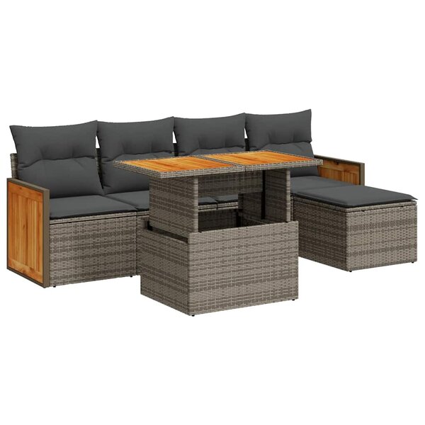 vidaXL Salon de jardin avec coussins 6 Pièces gris résine tressée acacia