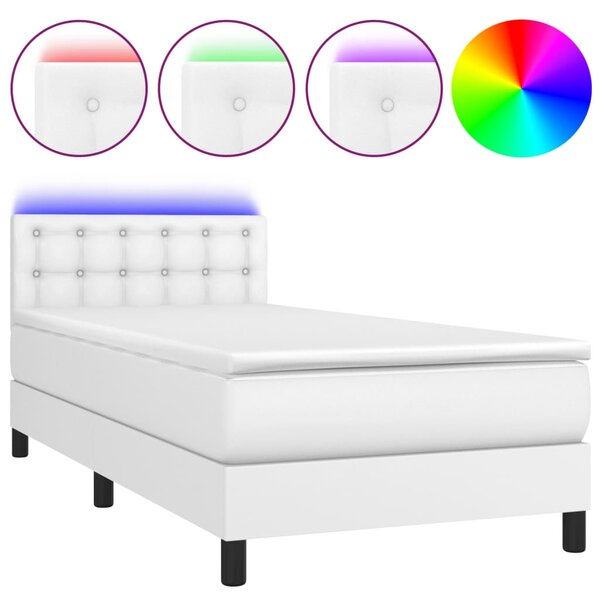 vidaXL Sommier à lattes de lit avec matelas et LED Blanc 100x200 cm
