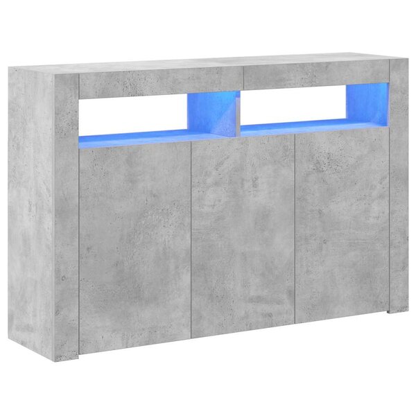 vidaXL Buffet avec lumières LED gris béton 115 5x30x75 cm