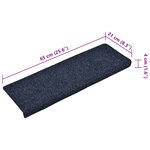 vidaXL Tapis d'escalier autocollants 15 pièces 65 x 21 x 4 cm Bleu Bord rectangulaire