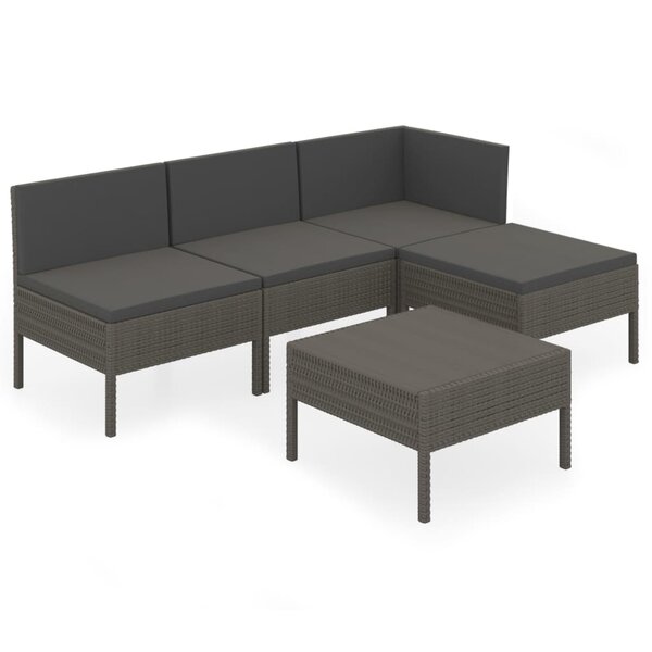 vidaXL Salon de jardin 5 Pièces avec coussins résine tressée gris