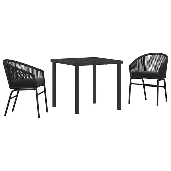 vidaXL Ensemble de salle à manger pour jardin 3 Pièces Noir Poly rotin