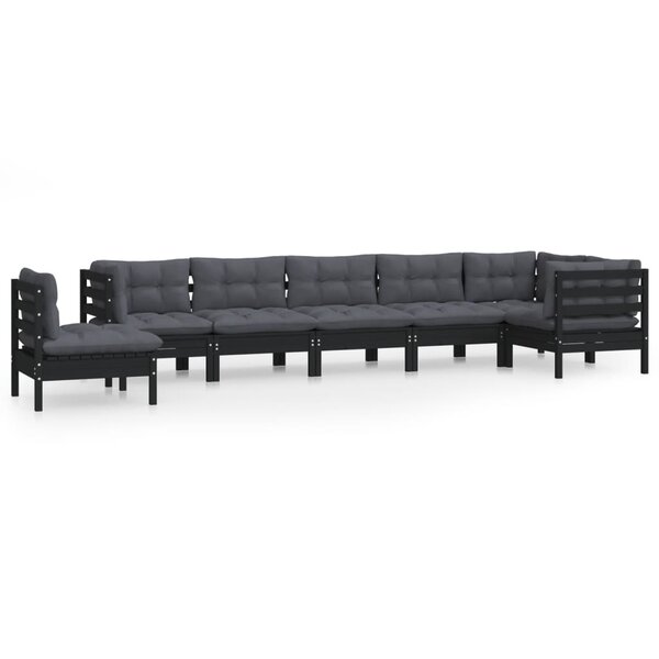 vidaXL Salon de jardin 8 Pièces avec coussins Noir Bois de pin massif