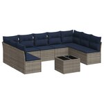 vidaXL Salon de jardin 10 Pièces avec coussins gris résine tressée