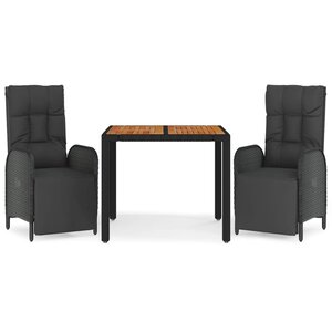vidaXL Ensemble à manger de jardin avec coussins 3 Pièces Noir