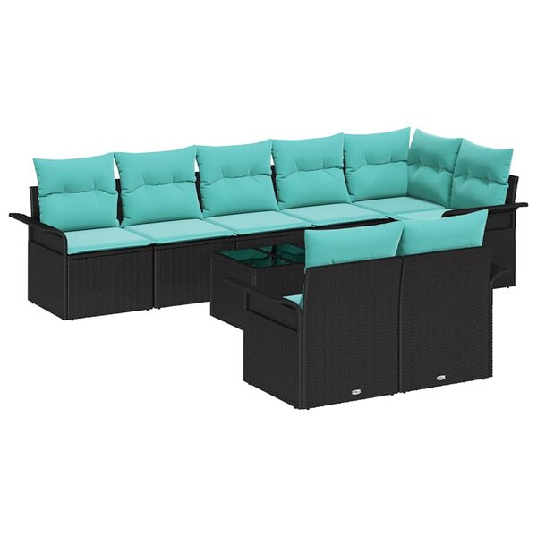vidaXL Ensemble de canapé de jardin avec coussin 9 Pièces Noir polyrotin