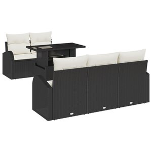 Ensemble de canapé de jardin 6 pièces avec coussins Noir Poly Rotin