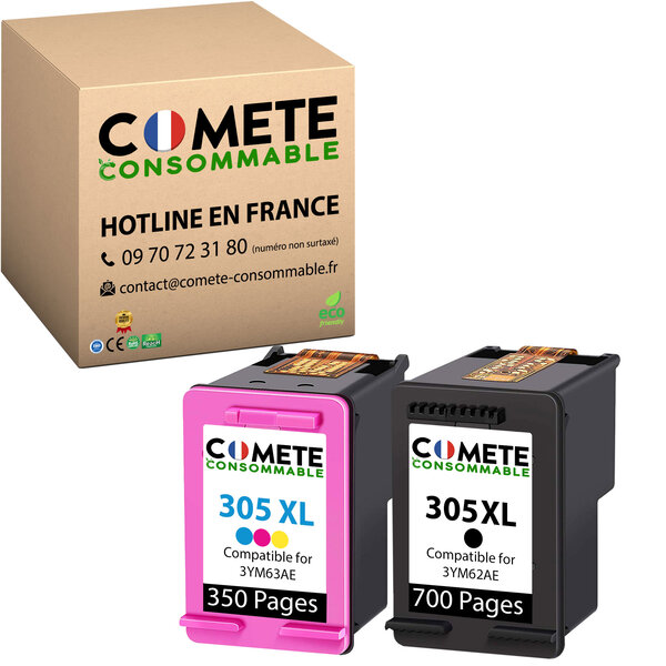 305XL - 2 cartouches compatibles pour HP 305 XL - noir et couleur - COMETE