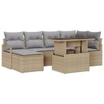 vidaXL Ensemble de canapés de jardin 7 pièces avec coussins beiges en rattan poly