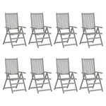 vidaXL Chaises inclinables de jardin et coussins lot de 8 Gris Acacia