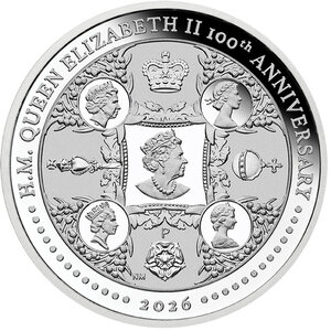 Pièce de monnaie en Argent 1 Dollar g 31.1 (1 oz) Millésime 2026 H.M. QUEEN ELIZABETH II (PRÉCOMMANDE)