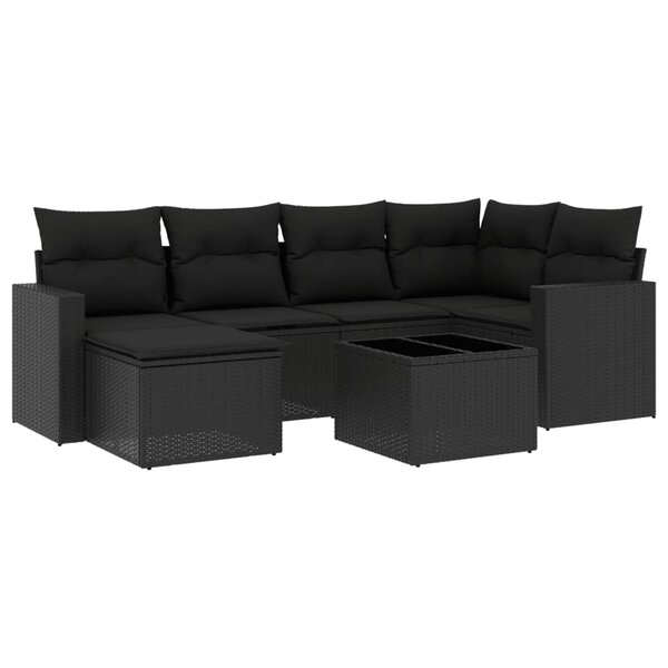 vidaXL Salon de jardin 7 Pièces avec coussins noir résine tressée