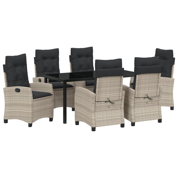 vidaXL Set de salle à manger de jardin 7 pièces avec coussins - Rattan poly gris clair.