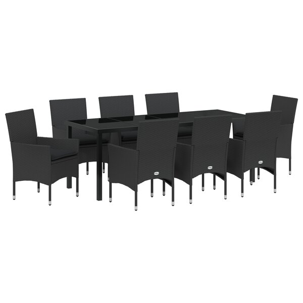 vidaXL - Ensemble repas jardin 9 pièces avec coussins en poly rotin noir