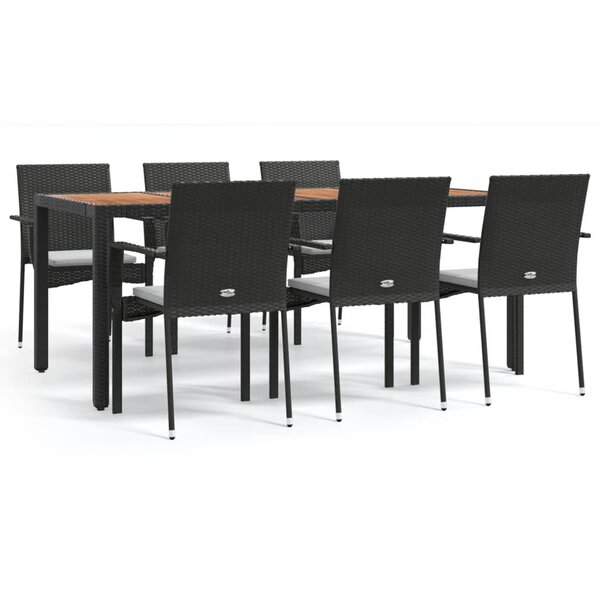 vidaXL Ensemble à dîner de jardin et coussins 7Pièces Noir Résine tressée