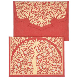 PAPERTREE GAÏA 5 x Mini Enveloppe Message + carte 8 5x6cm Ivoire/rouge