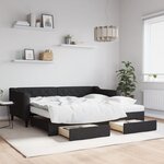 vidaXL Lit de jour avec gigogne et tiroirs noir 90x190 cm tissu