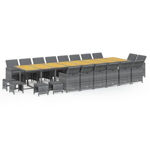 vidaXL Ensemble à manger de jardin coussins 21 Pièces Gris Résine tressée