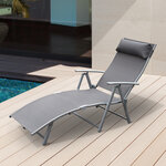 Outsunny transat chaise longue bain de soleil pliable dossier inclinable multi-positions têtière fournie 137L x 64l x 101H cm métal époxy textilène gris