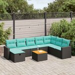 vidaXL Salon de jardin 9 Pièces avec coussins noir résine tressée